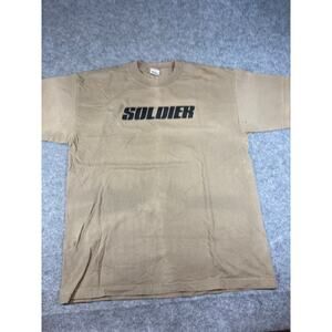 VINTAGE 90s Soldier Movie Shirt Mens XL Brown Graphic Murina USA Short Sleeve